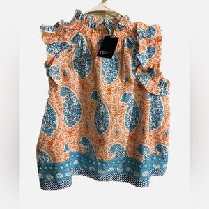 NEW Crown and Ivy Ruffle Statement Paisley Blouse